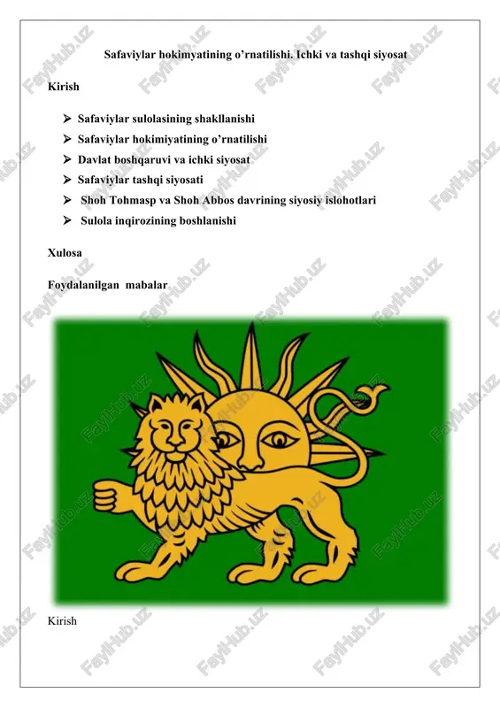 safaviylar hokimyatining o'rnatilishi — DOCX