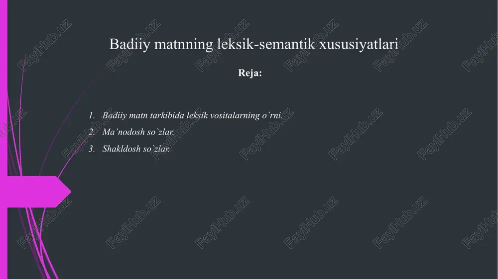 badiiymatnning leksik-semantik xususiyatlari — PPTX