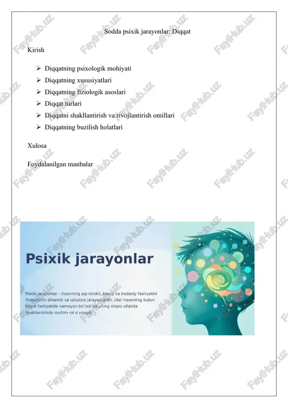 sodda psixik jarayonlar: diqqat — DOCX