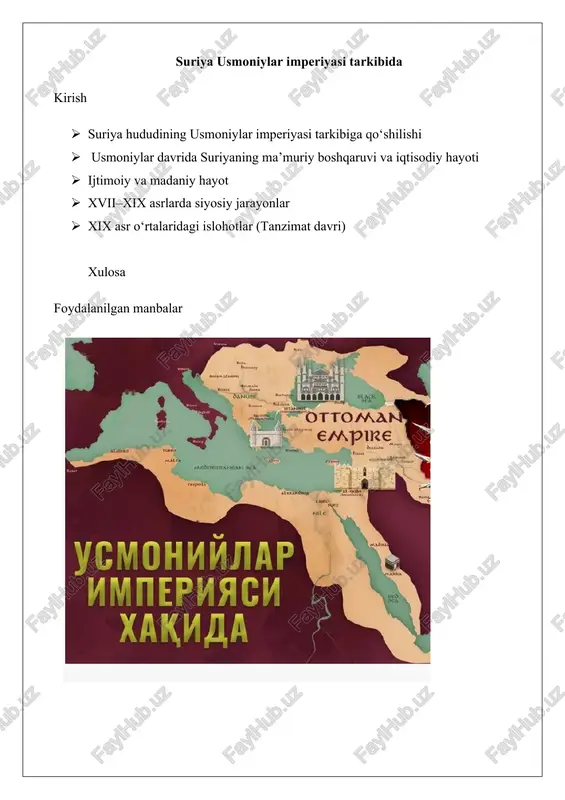 suriya usmoniylar imperiyasi tarkibida — DOCX