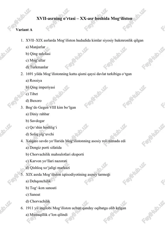 xvii-asrning o’rtasi – xx-asr boshida mog‘iliston — DOCX