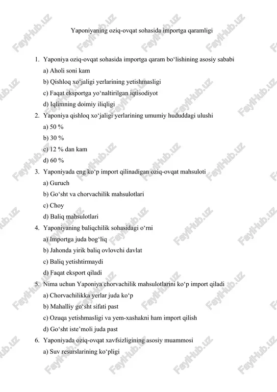 yaponiyaning oziq-ovqat sohasida importga qaramligi — DOCX