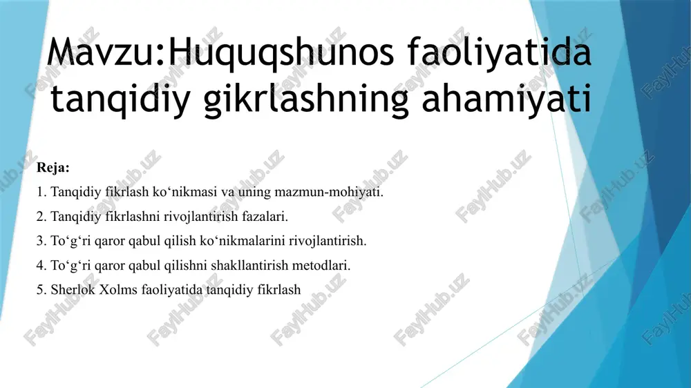 huquqshunoslik faoliyati tanqidiy g'oyalar — PPTX
