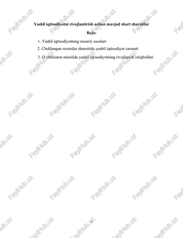 yashil iqtisodiyotning rivojlanishi — DOCX