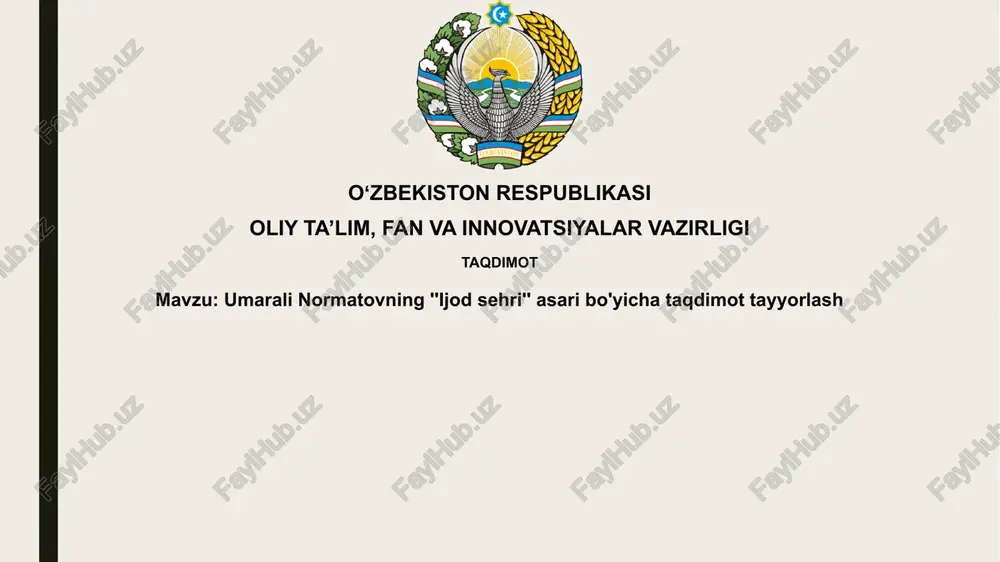 umarali normatovning ''ijodsehri'' asaribo'yichataqdimottayyorlash — PPTX