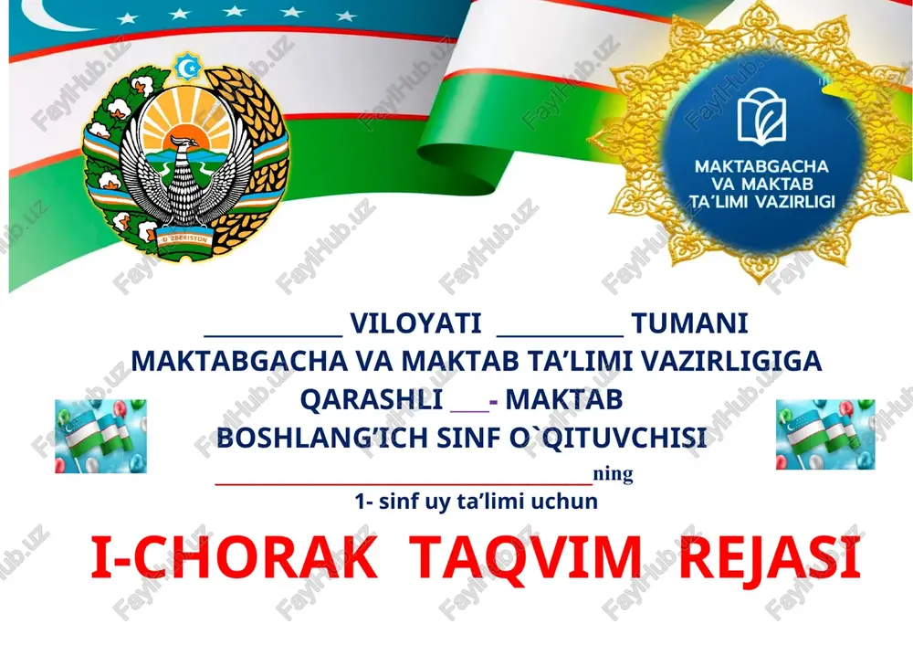 1-sinf taqvim-mavzu rejasi uy ta’limi — DOCX