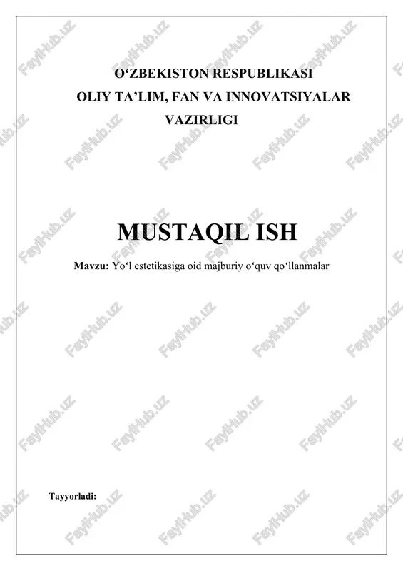 yoʻl estetikasiga oid majburiy oʻquv qoʻllanmalar — DOCX