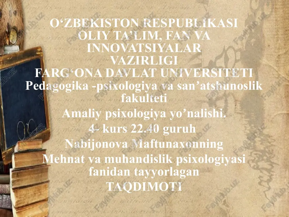 mehnat va muhandislik psixologiyasi — PPTX