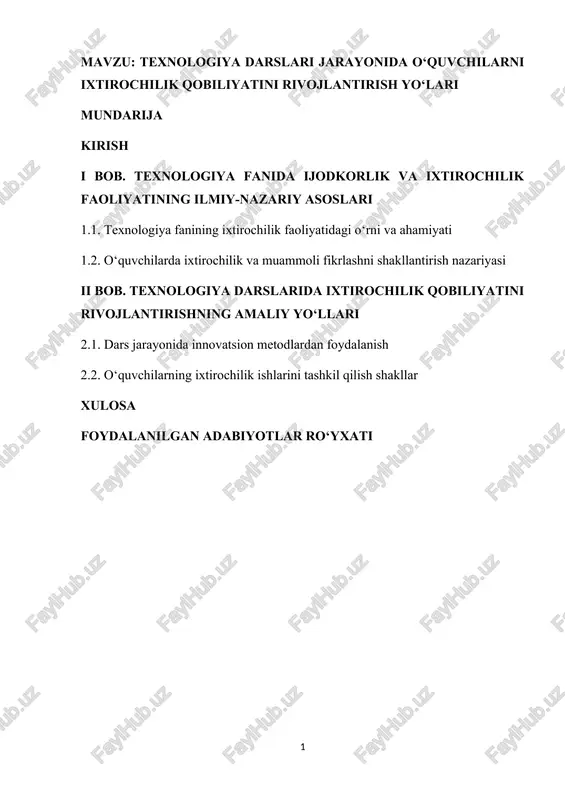 texnologiya darslari — DOCX