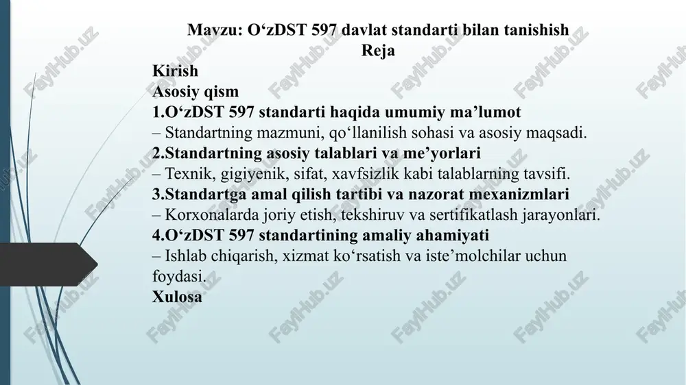 o‘zdst 597 davlat standarti bilan tanishish — PPTX