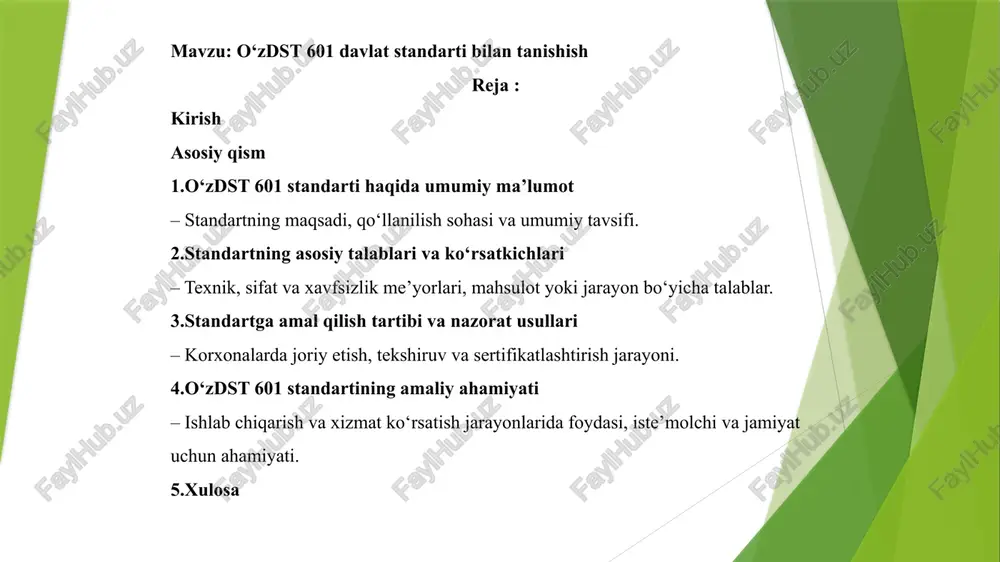 o‘zdst 601 davlat standarti bilan tanishish — PPTX
