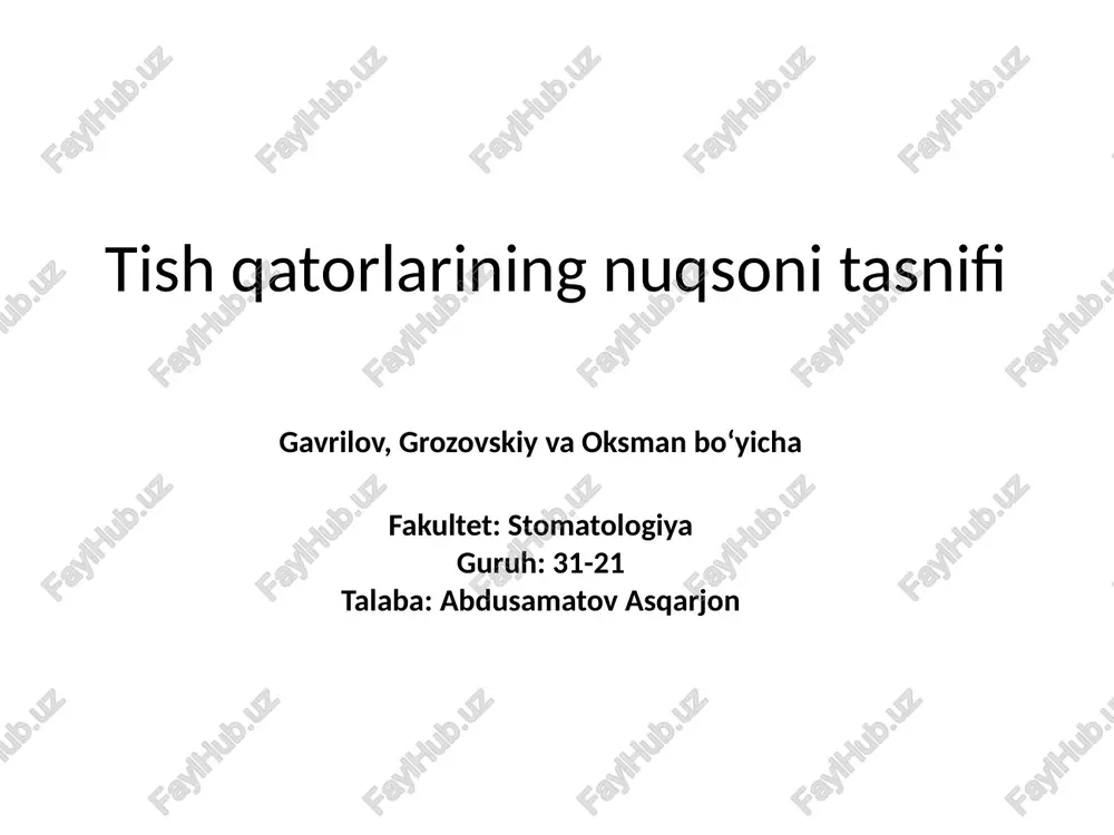 tish qatorlarining nuqsoni tasnifi — PPTX
