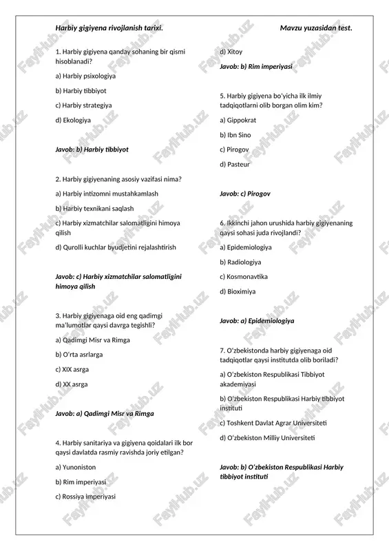 harbiy gigiyena rivojlanish tarixi — DOCX