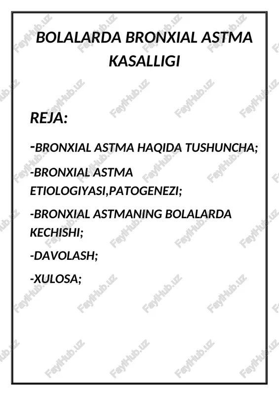 bolalarda bronxial astma kasalligi — DOCX