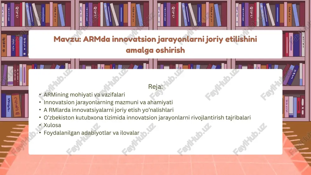 armda innovatsion jarayonlarni joriy etilishini amalga oshirish — PPTX