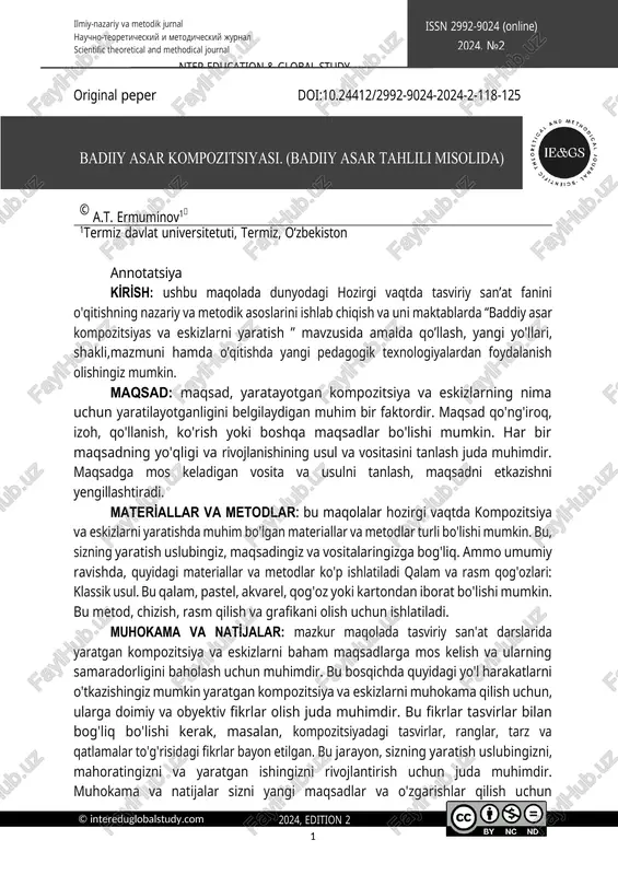 badiiy asar kompozitsiyasi. (badiiy asar tahlili misolida) — DOCX