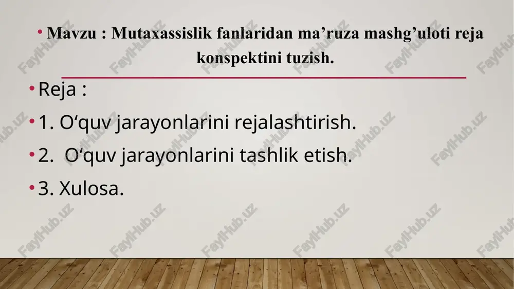 mutaxassislik fanlaridan ma’ruza mashg’uloti reja konspektini tuzish — PPTX