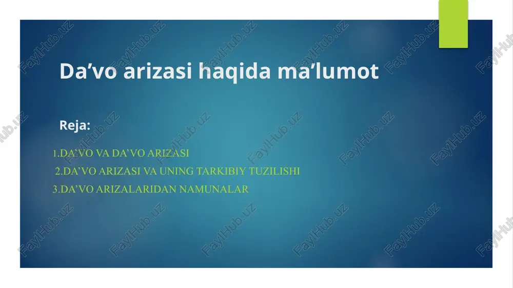 da’vo arizasi haqida ma’lumot — PPTX