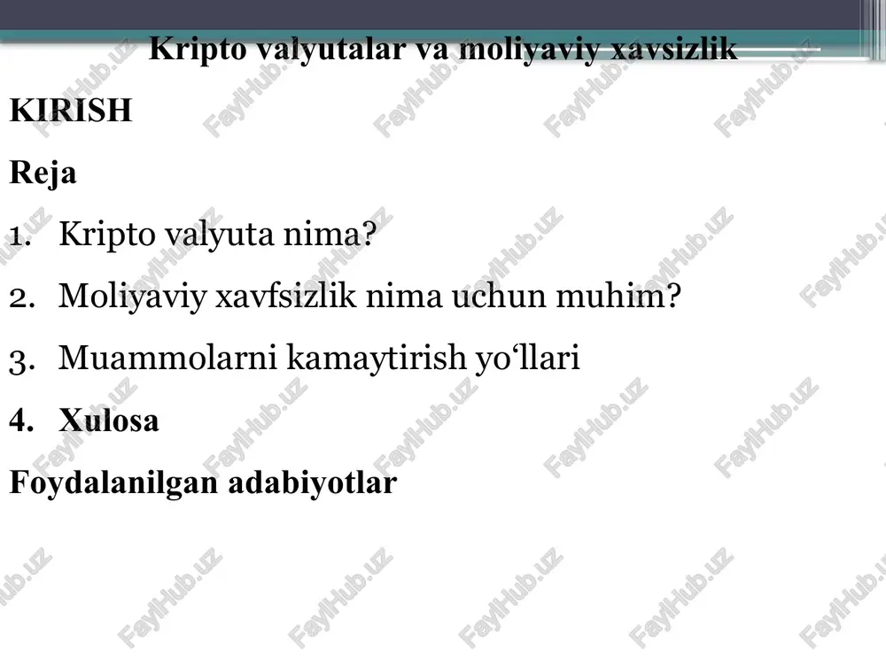 kriptovalyutalar va moliyaviy xavfsizlik — PPTX