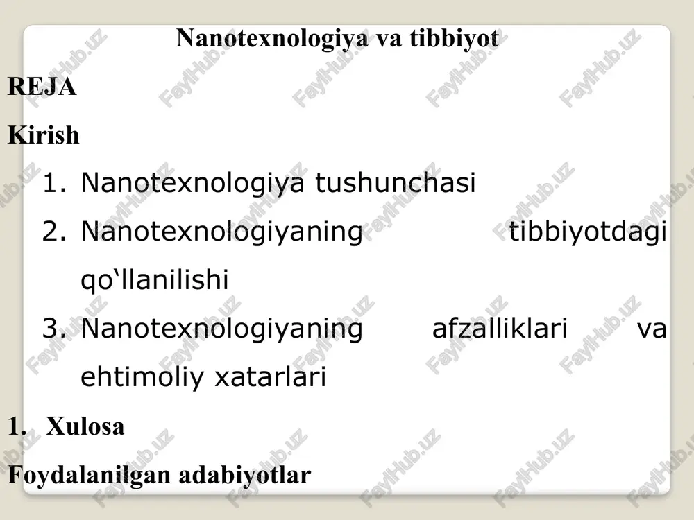 nanotexnologiyavatibbiyot — PPTX