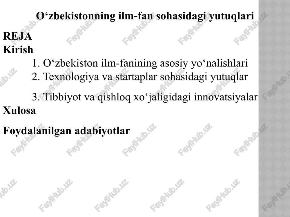 o‘zbekistonning ilm-fan sohasidagi yutuqlari reja — PPTX
