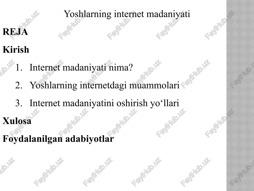 yoshlarning internet madaniyati — PPTX