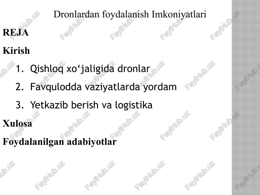 dronlardan foydalanish imkoniyatlari — PPTX