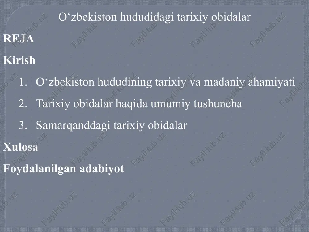 o‘zbekiston hududidagi tarixiy obidalar — PPTX