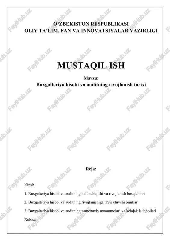 buxgalteriya hisobi va auditning rivojlanish tarixi — DOCX