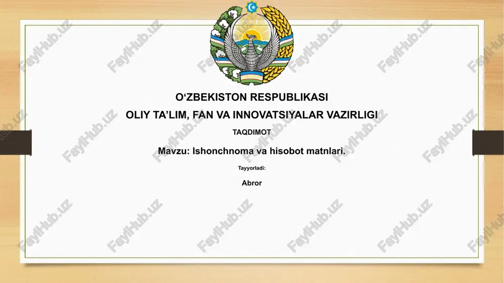 ishonchnomavahisobotmatnlari — PPTX