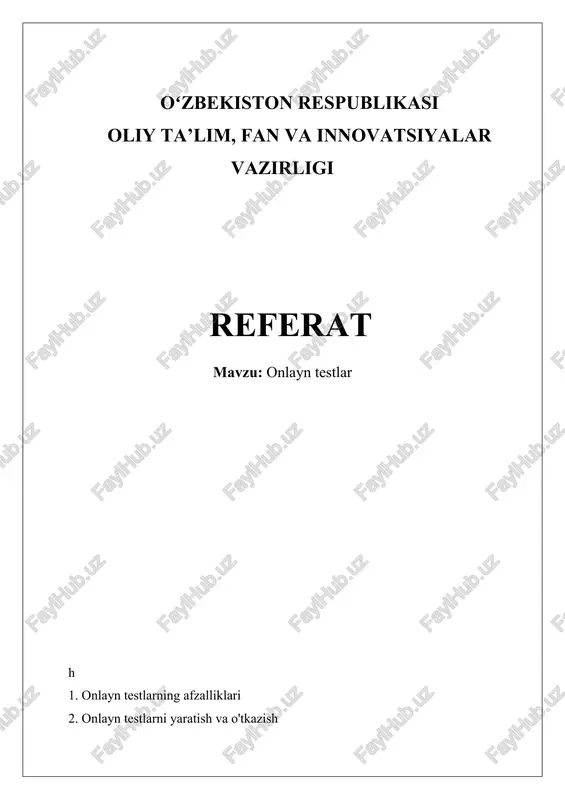 onlayn testlar — DOCX