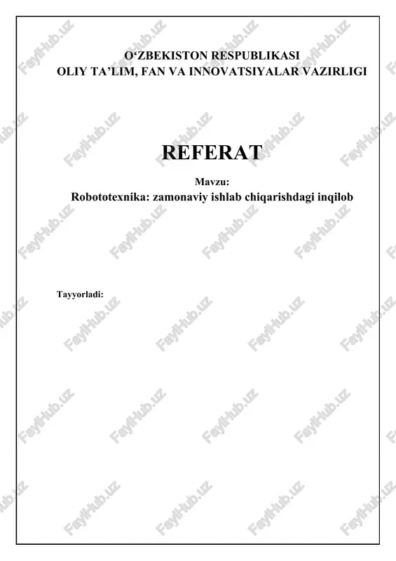 robototexnika: zamonaviy ishlab chiqarishdagi inqilob — DOCX