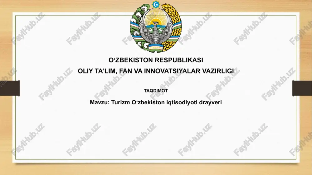 turizm oʻzbekiston iqtisodiyotida — PPTX