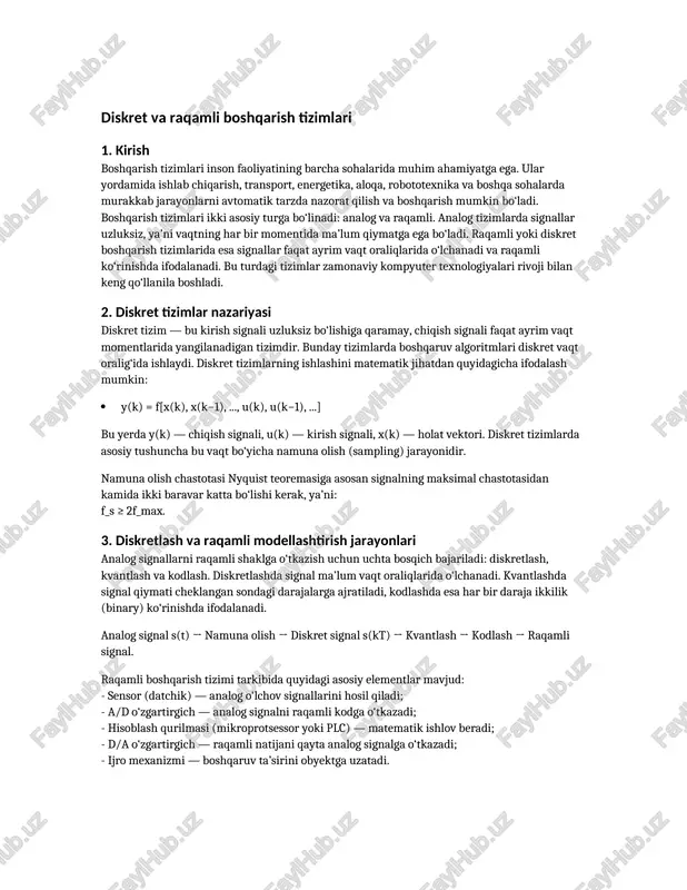diskret va raqamli boshqarish tizimlari — DOCX