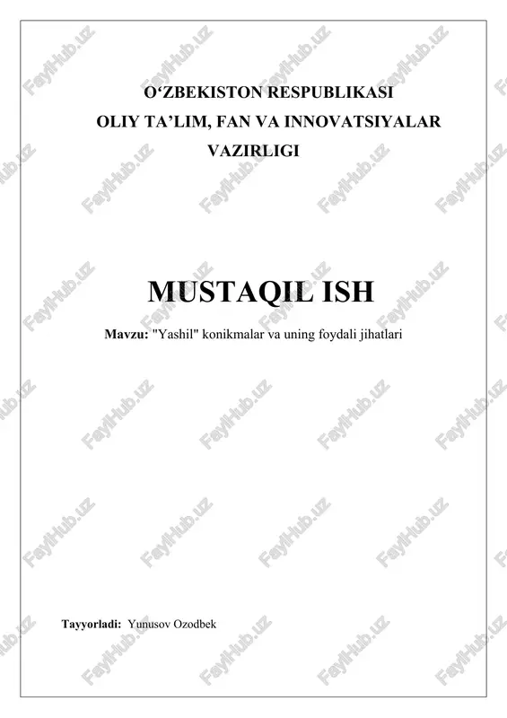 "yashil" konikmalar va uning foydali jihatlari — DOCX