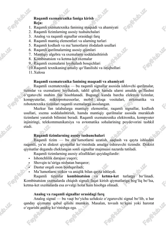 raqamli sxematexnika faniga kirish — DOCX