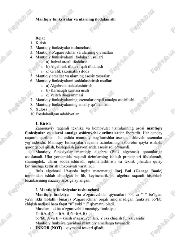 mantiqiy funksiyalar va ularning ifodalanishi — DOCX