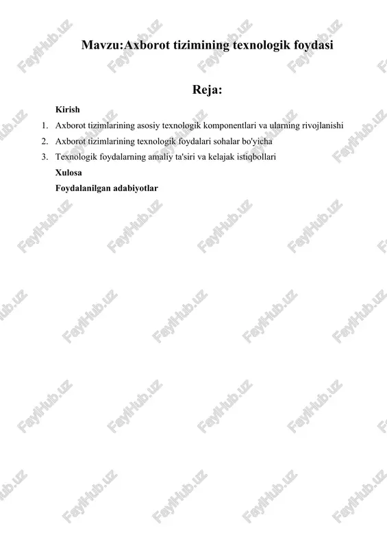 axborot tizimining texnologik foydasi — DOCX