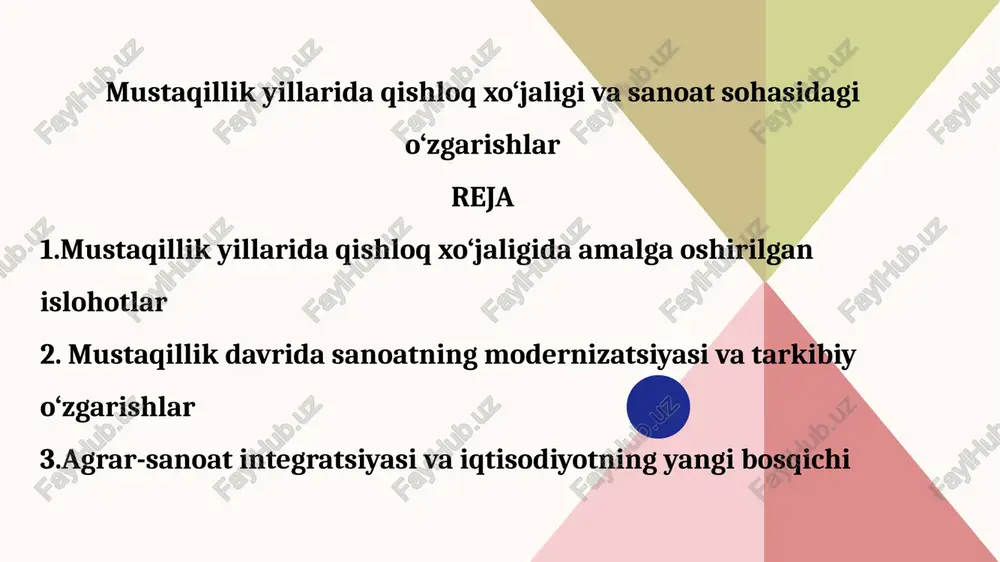 mustaqillik yillarida qishloq xo‘jaligi va sanoat sohasidagi o‘zgarishlar — PPTX