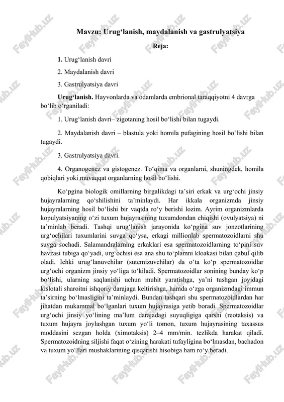 urug‘lanish, maydalanish va gastrulyatsiya — DOCX