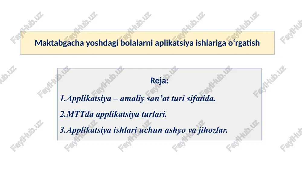 maktabgacha yoshdagi bolalarni applikatsiya ishlariga o'rgatish — PPTX