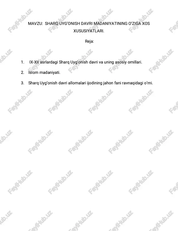 sharq uyg’onish davri madaniyatining xususiyatlari — PDF