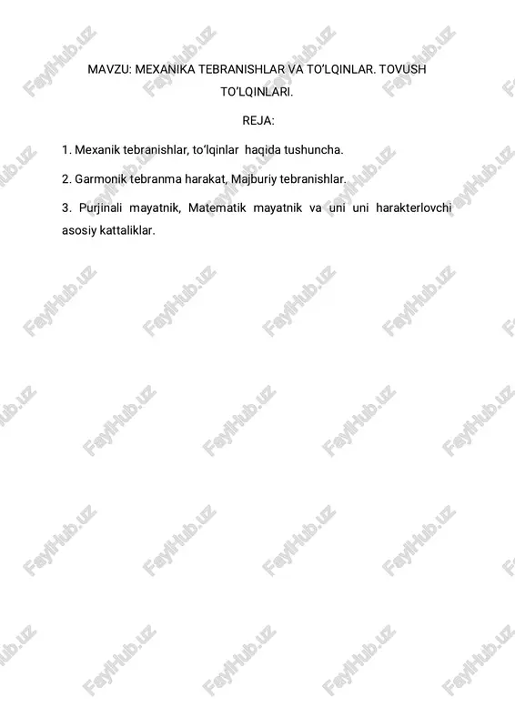 mexanika tebranishlar va to’lqinlar. tovush to’lqinlari — PDF