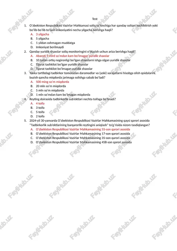 soliq fanidan test — DOCX