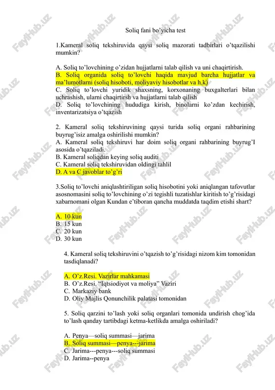 soliq fani bo’yicha test — DOCX