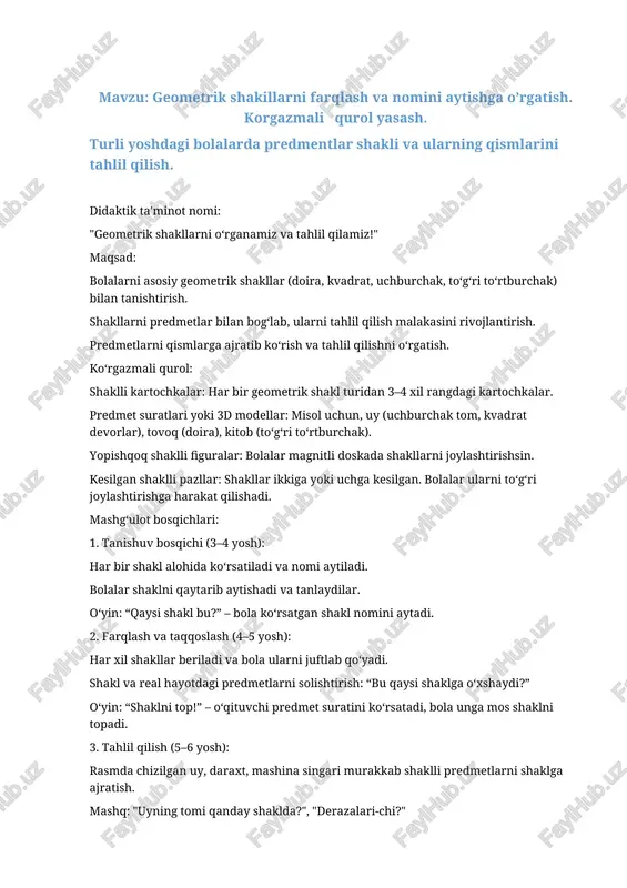 geometrik shakllarni o‘rganamiz va tahlil qilamiz! — DOCX