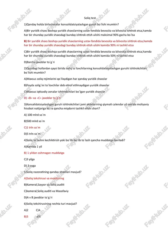 soliq fani bo’yicha test — DOCX