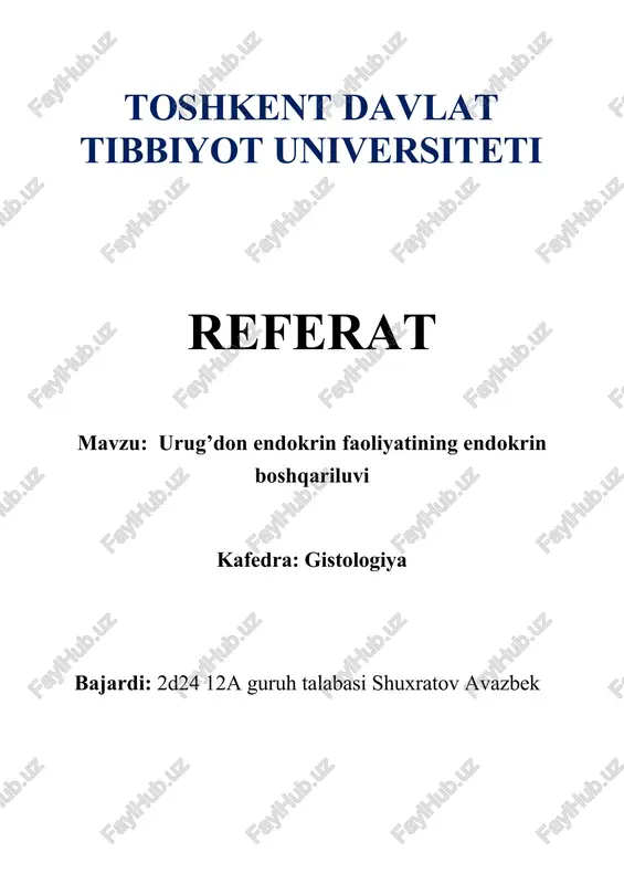 urug’don endokrin faoliyatining endokrin boshqariluvi — DOCX