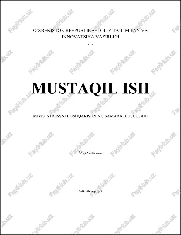 stressni boshqarishning samarali usullari — DOCX