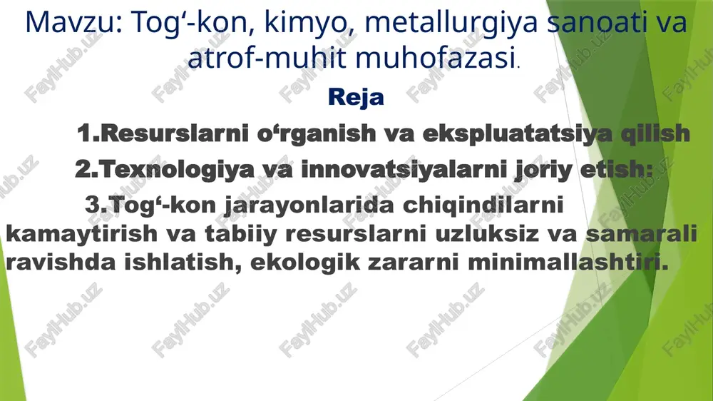 tog‘-kon, kimyo, metallurgiya sanoati va atrof-muhit muhofazasi — PPTX